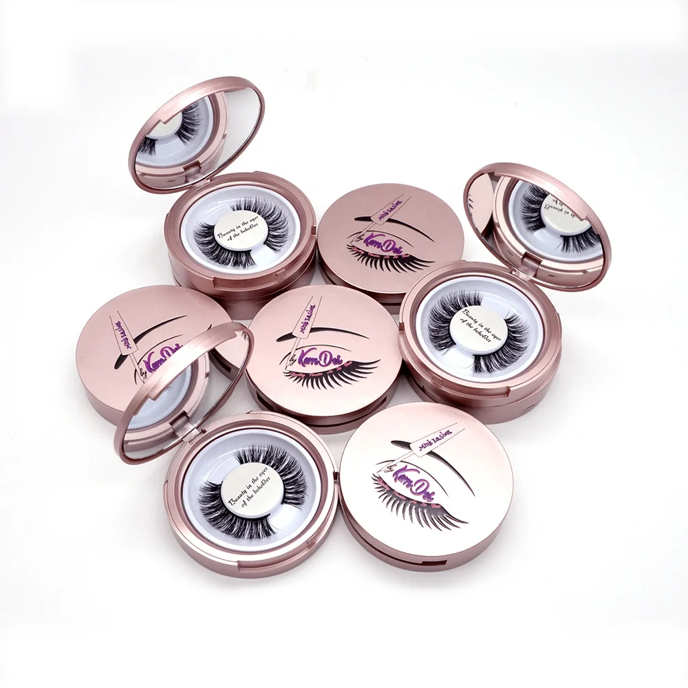 

Wholesale Create your own brand Cheap 100% 3D Crisscross mink fur false eyelashes With Round Mirror Packing Case, Natural black