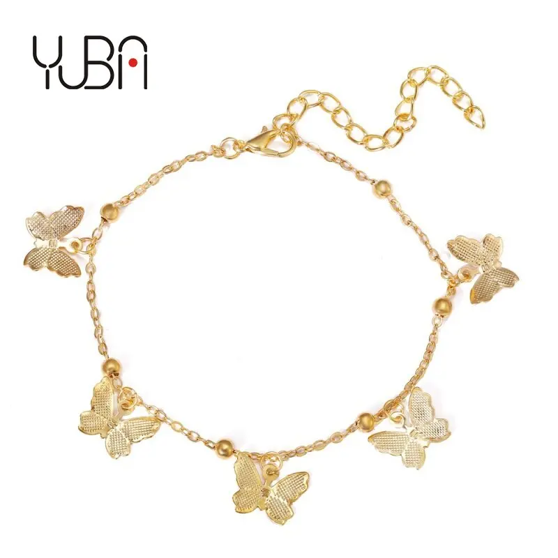 

Fancy Alloy Interval Bead Chain Cut Butterfly Pendant Anklets Engraved Butterfly Shaped Charm Foot Chain Anklet Bracelet