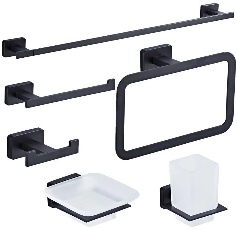 

Low price toilet hardware chrome gold black stainless steel bathroom accessories 6pcs set, Black, chrome-plated, gold