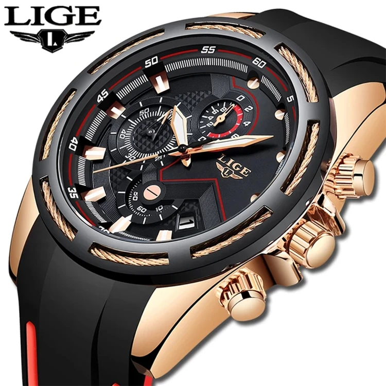 

LIGE 9957 Top Brand Luxury Silicone Sport Watch Men Quartz Date Clock Waterproof Wristwatch Chronograph LIGE 9957