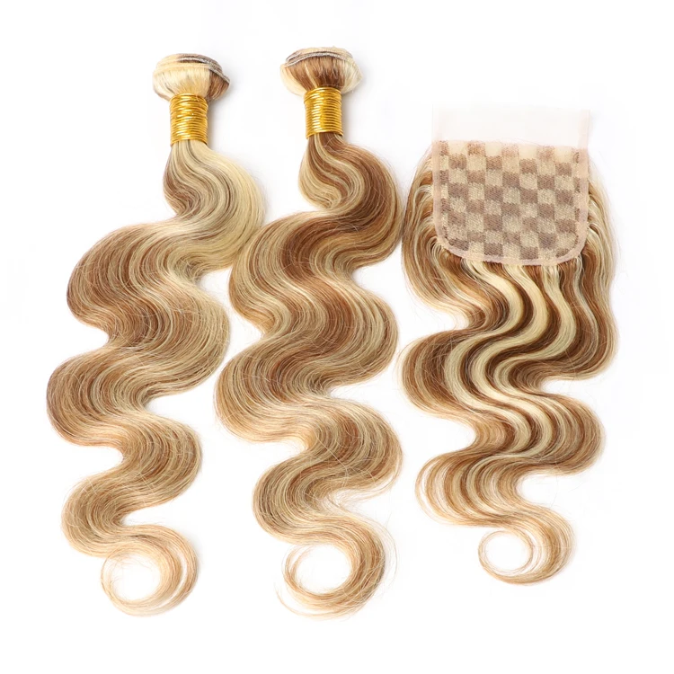 

Luxefame Peruvian Remy Hair Piano Color P8/613 3 Bundles Body Wave Ombre Blonde Human Hair Weave Ash Brown Hair With Highlight