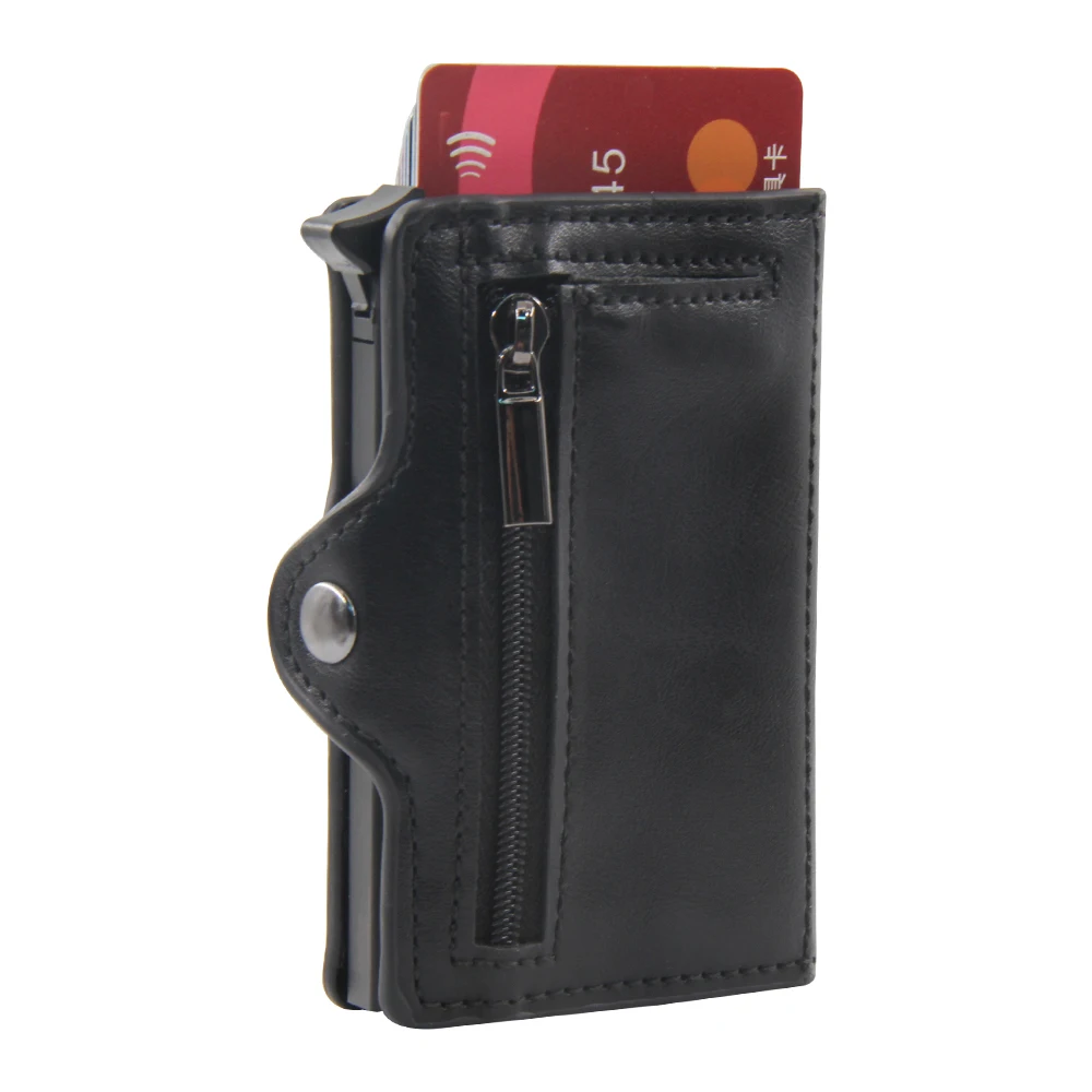 

Aluminum rfid metal leather card holder pop up aluminum leather card holder wallet