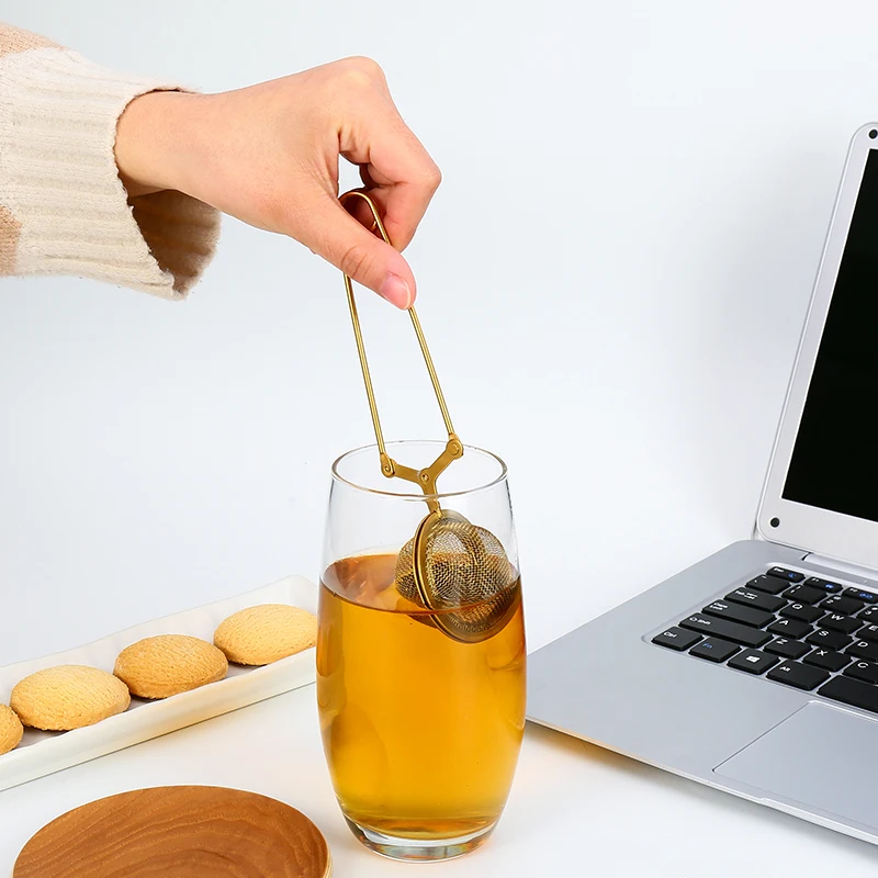 

Reusable Travel Mesh Brass Stainless Steel Tea Strainer Gold Tea Ball Tea Infuser Stainless Steel