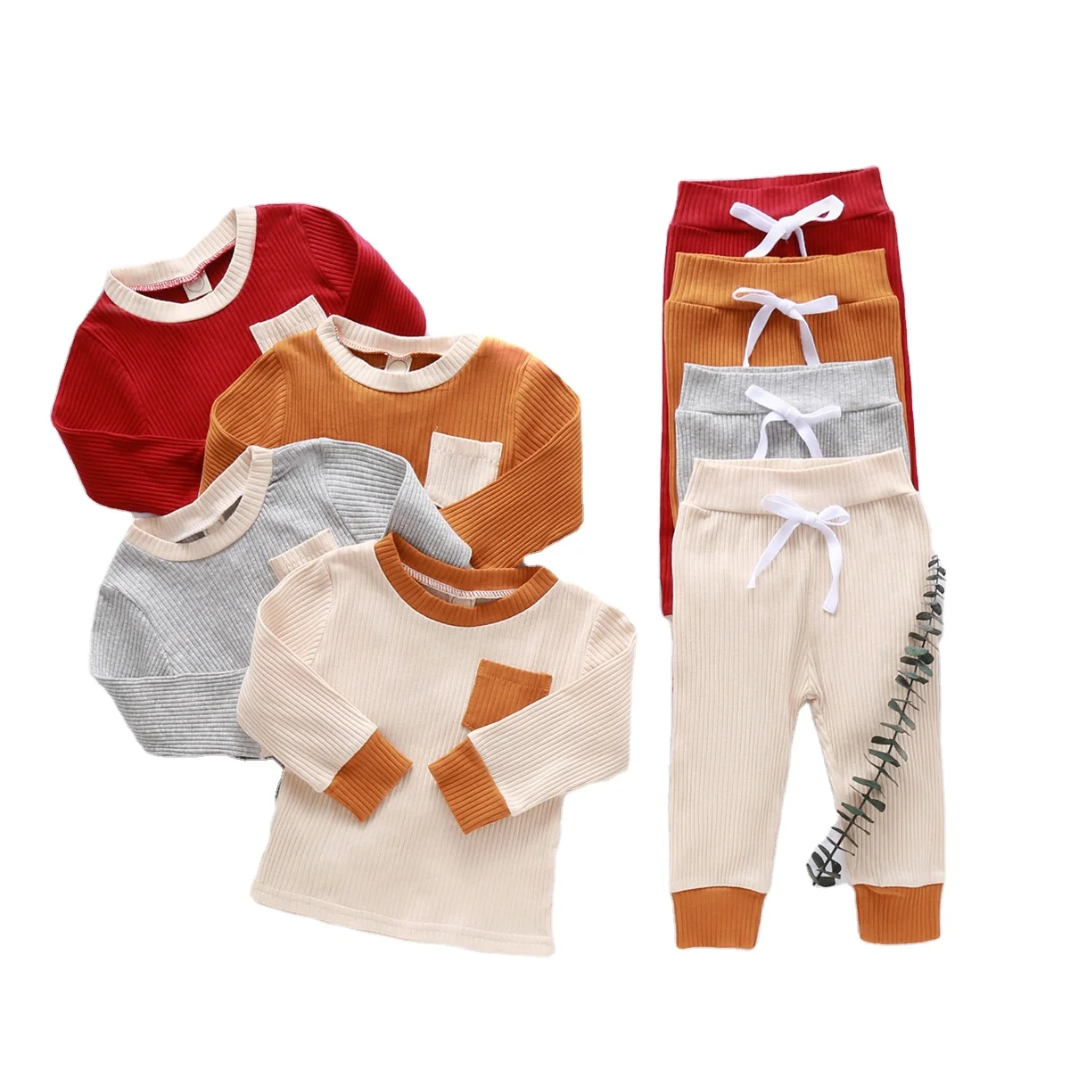 

new kids pajamas boys and girls ribbed cotton loungewear pyjamas