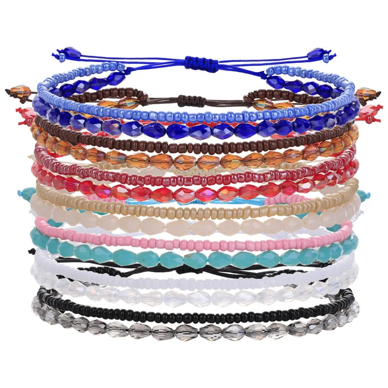 

New Double Crystal Bracelets Hand-Woven Rhombus Crystal Seed Bead Combination Fresh Female Bracelet