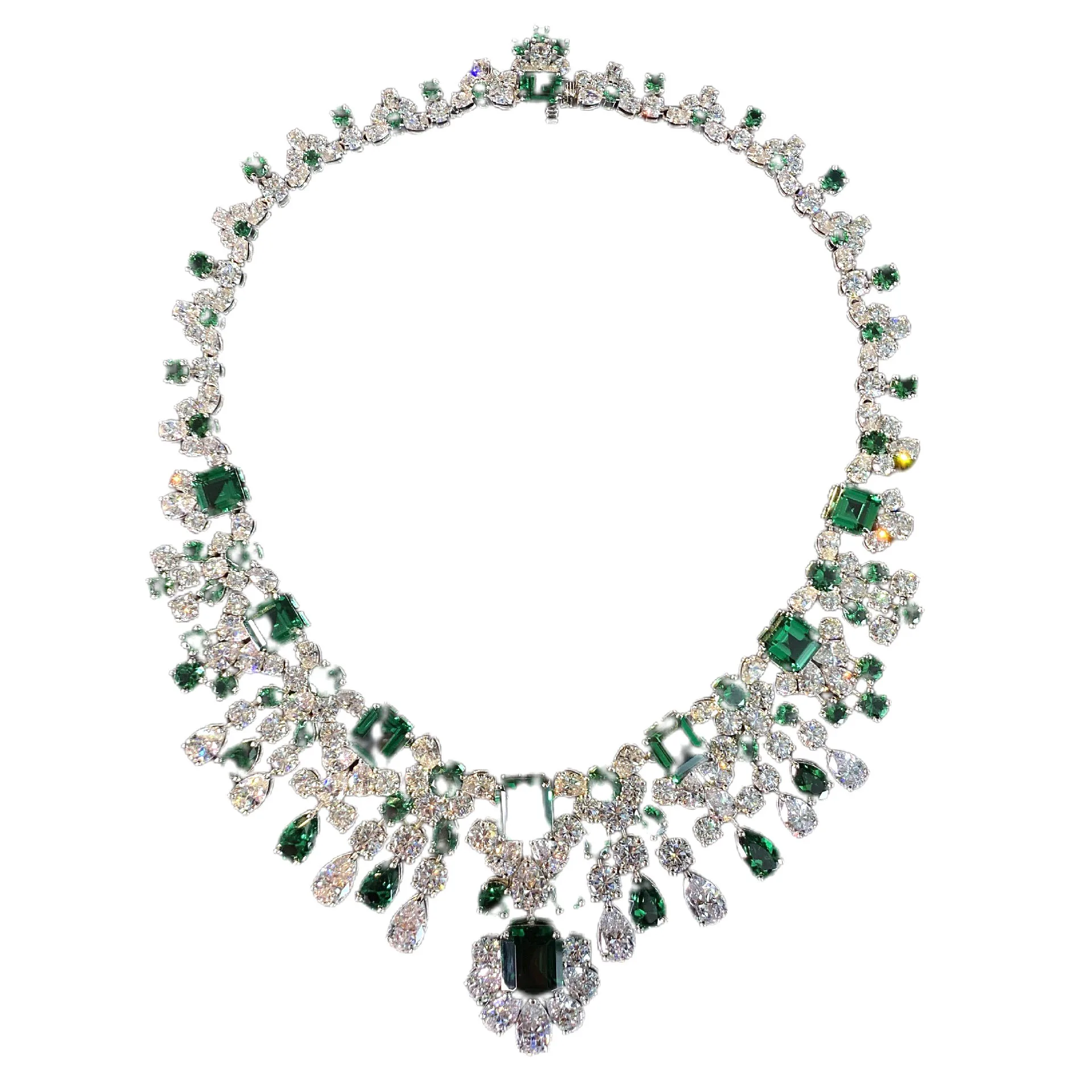 

Luxury 925 Sterling Silver Created Moissanite Emerald Necklace