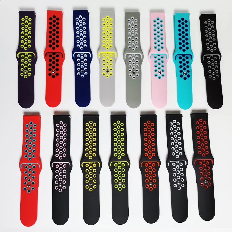

BOORUI 20mm 22mm two color watch band for amazfit bip strap silicone watch belt for samsung galaxy watch 42mm 46mm straps, Pink teal green,black white,black red,red teal green,blue white,etc.