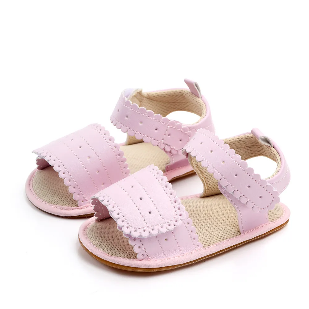 

New Collection Summer Soft Rubber Sole Baby Girl Sandal Shoes Princess Hook&Loop Fastener First Walking Shoes, White and pink