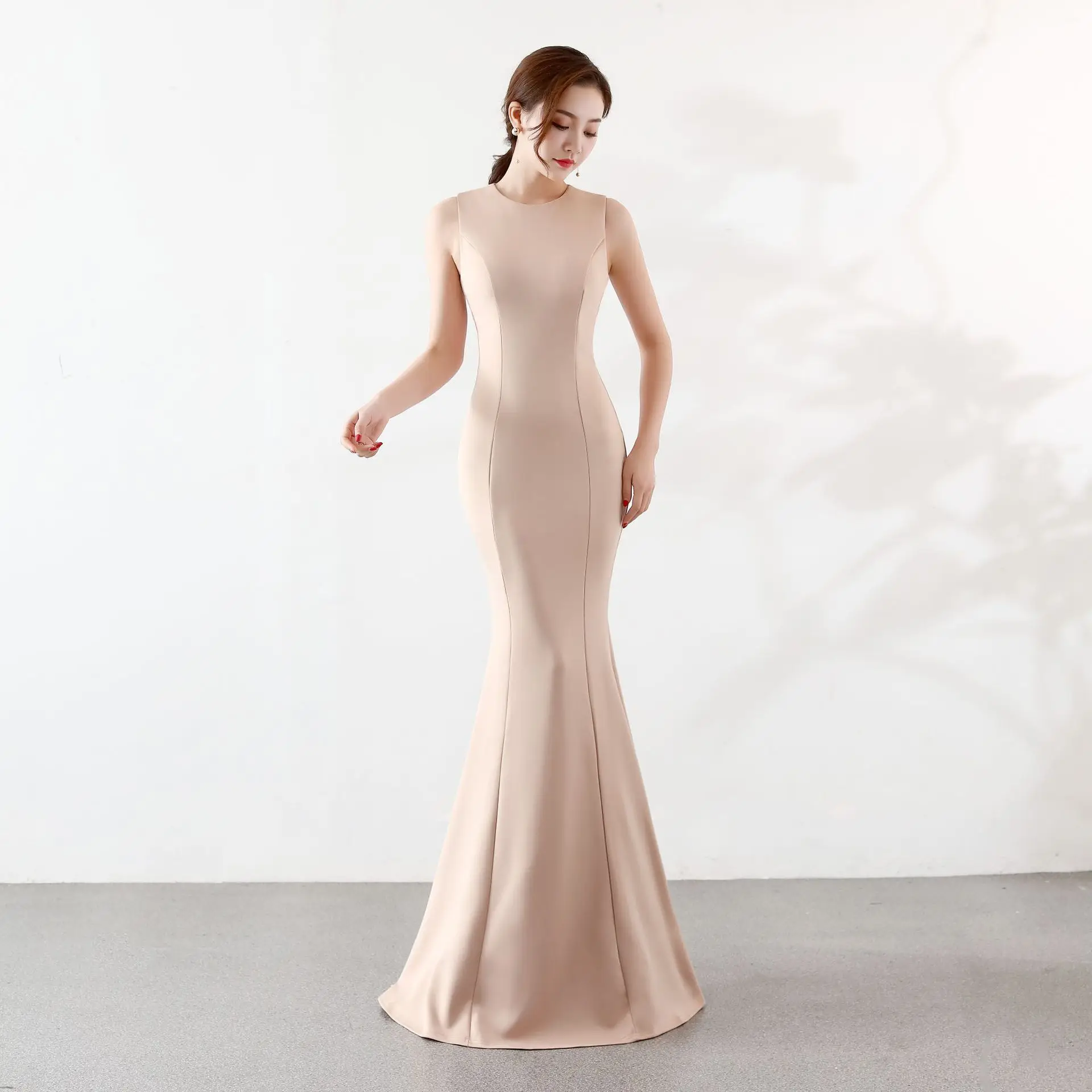 16038# Toasting Bride Wedding Long Banquet Elegant Fishtail Engagement Back Door Evening Dress Woman