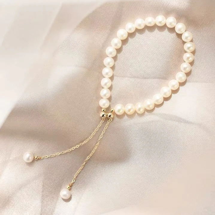 

Wholesale Fashion 14K Gold Filled Freshwater Pearl Free Size Bracelet For Girl
