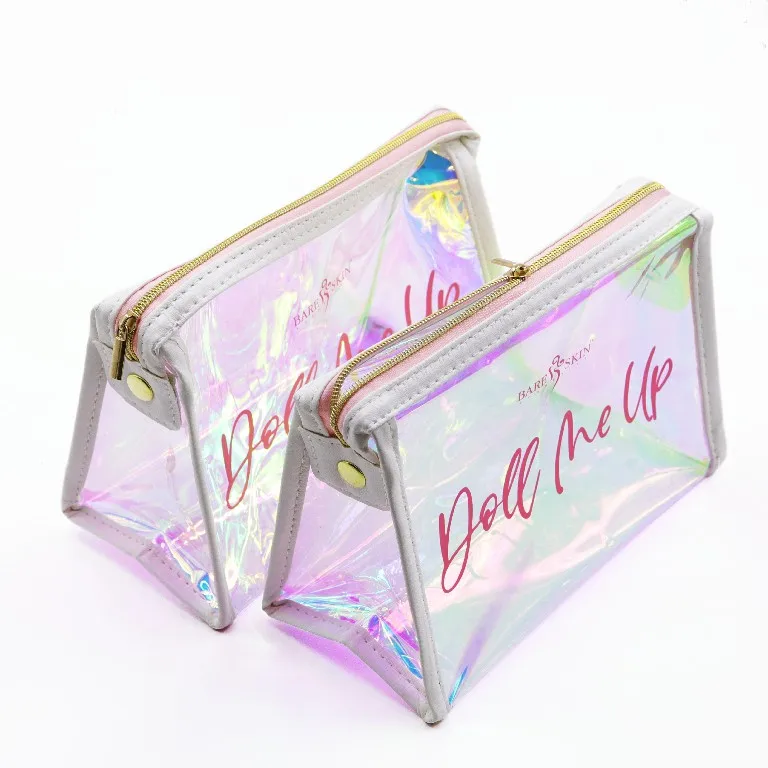 

Custom Logo Waterproof packaging clear pvc holographic bags bikini swimsuit swimwear ziplock lady cosmetic bag with zipper, Customized color