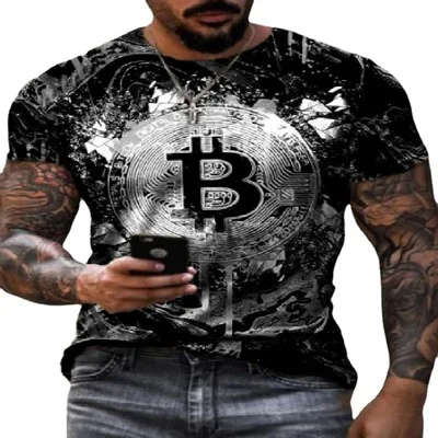 

Summer casual loose fashion trend bitcoin printing short sleeve round neck T-shirt, Customized color