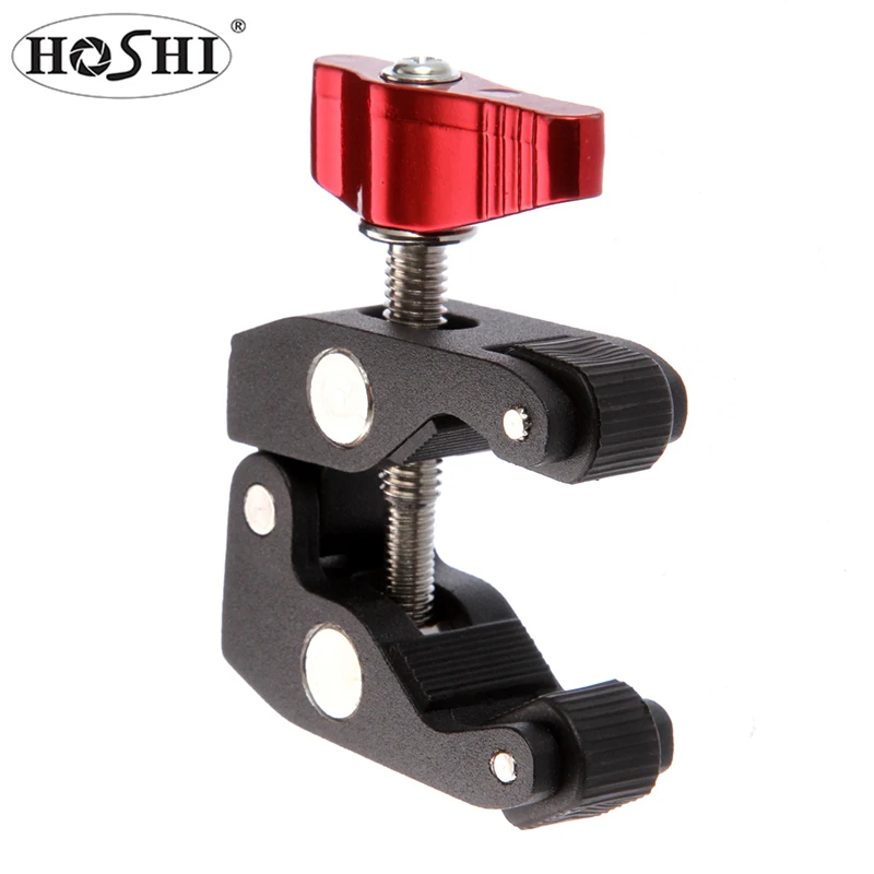 

HOSHI Super Clamp with Knob Red Crab Clamp Claw Magic Arm with 1/4" and 3/8" for DSLR Camcorder Tripod Monitor StudioVideo Flash, Black&red