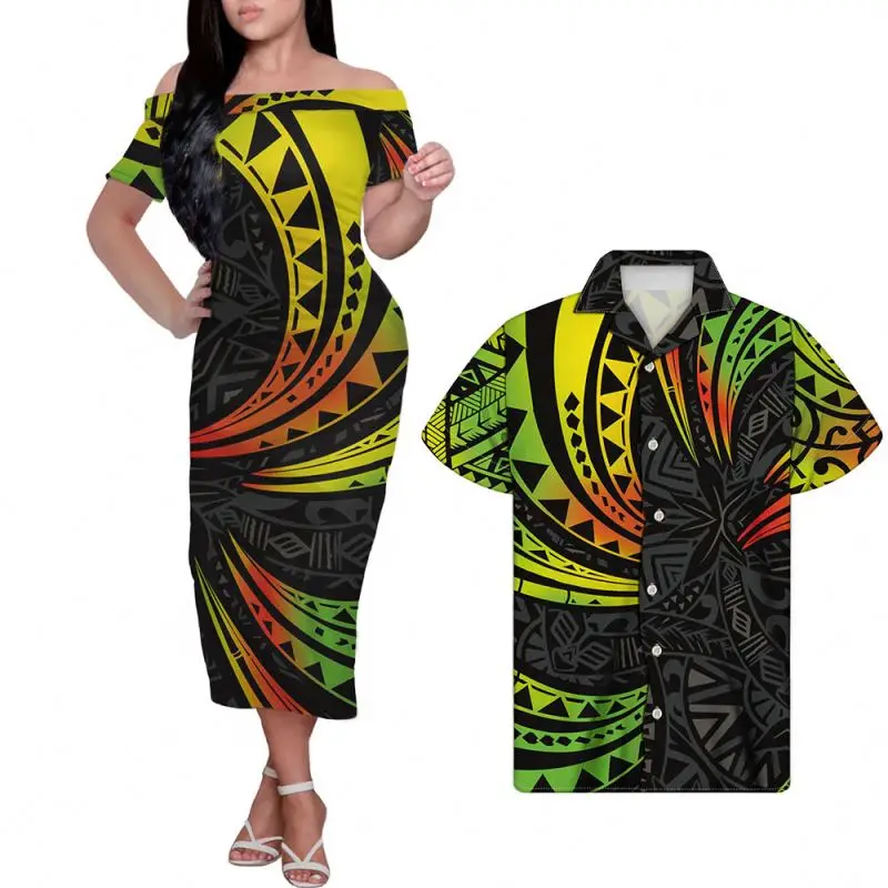 

Samoa Tattoo Style Polynesian Reggae Dresses Women Lady Elegant Party Luxurious Sexy Casual Bodycon Pencil Party Midi Dresses, Customized color