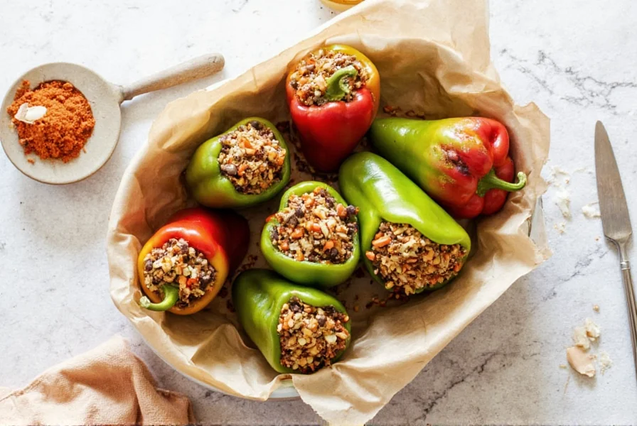 A colorful platter of stuffed black bean peppers