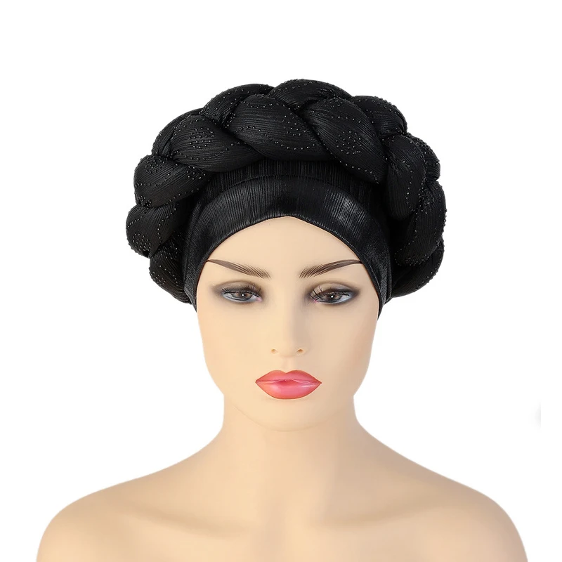 

Sinya Sego Gele Headtie African Turban For Women Twisted Beading Braid Turban Hair Cover Wrap Turban Hats Headwear