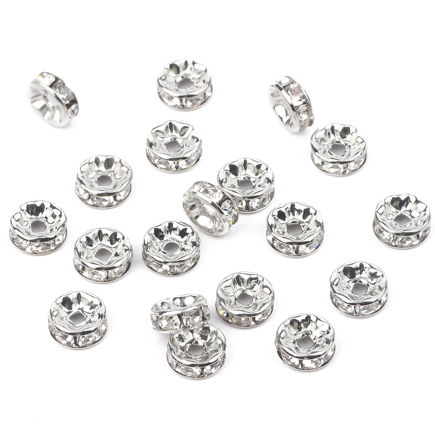 

Wholesale 50pcs/bag 4/6/8/10mm White K Color Crystal Rhinestone Rondelle Spacer Beads forJewelry Making