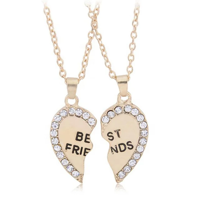 

2pcs/set Best Friends Forever Kissing Heart Pendant Necklaces Love Heart Friendship Creative BFF Keepsake Birthday Gift, As pictures