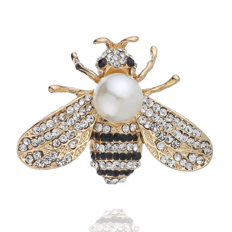 

Korean Diamond Inlaid Pearl Little Bee Brooch New Cartoon Insect Brooch Fashion Dress Corsage Accessories broches Pins Brooches