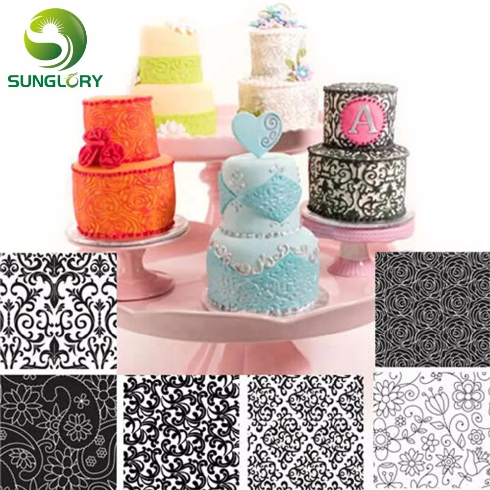 

6PCS Floral Texture Sheet Set Sugar Craft Decoration Texture Mat For Cookie Cupcake Fondant Cake Mold Baking Tools For Cakes
