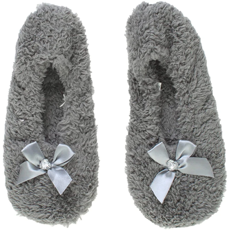 

Winter Sock Slippers Shoes Ladies Non Slip Fleece Lined Ballet Slipper Socks With Cute Bow, Custom color