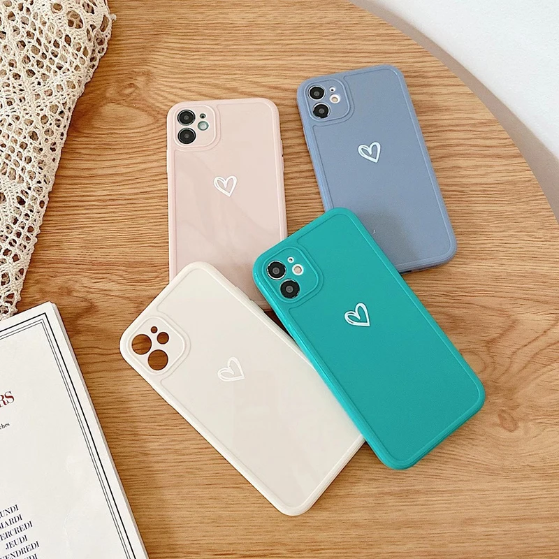

Colorful Love Heart Phone Case For apple iPhone 11 Pro 12 Candy Color Soft TPU Back Cover