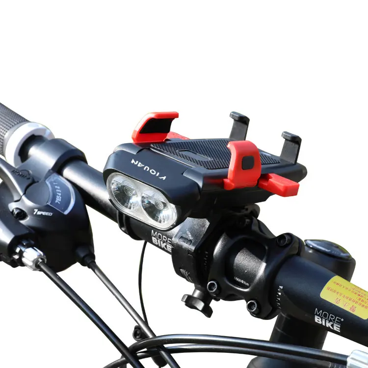 

Usb Rechargeable Waterproof Bike Mobile Phone Holder Bicycle Front Light Holder With Horn, Black