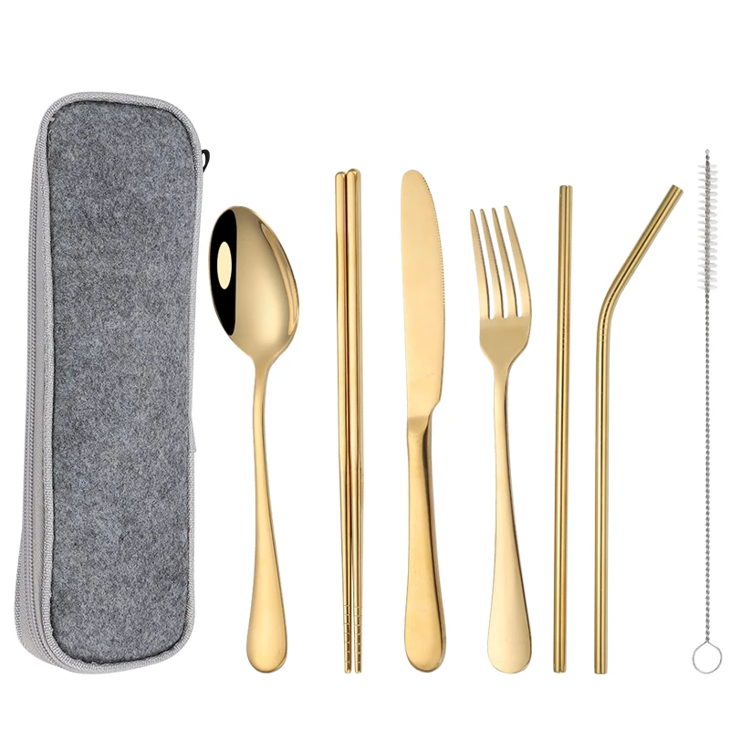 

Jieyang shengde Travel flatware Portable Straw Chopsticks knives spoons and forks stainless steel cutlery Set with case, Customized