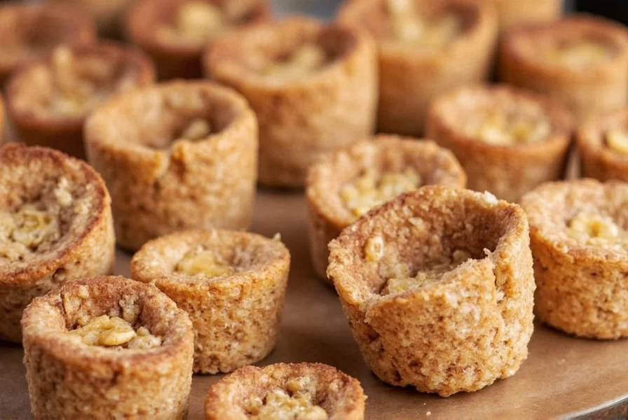 Presentation of cinnamon toast crunch shots in small glasses with cereal garnish and cinnamon sugar rim