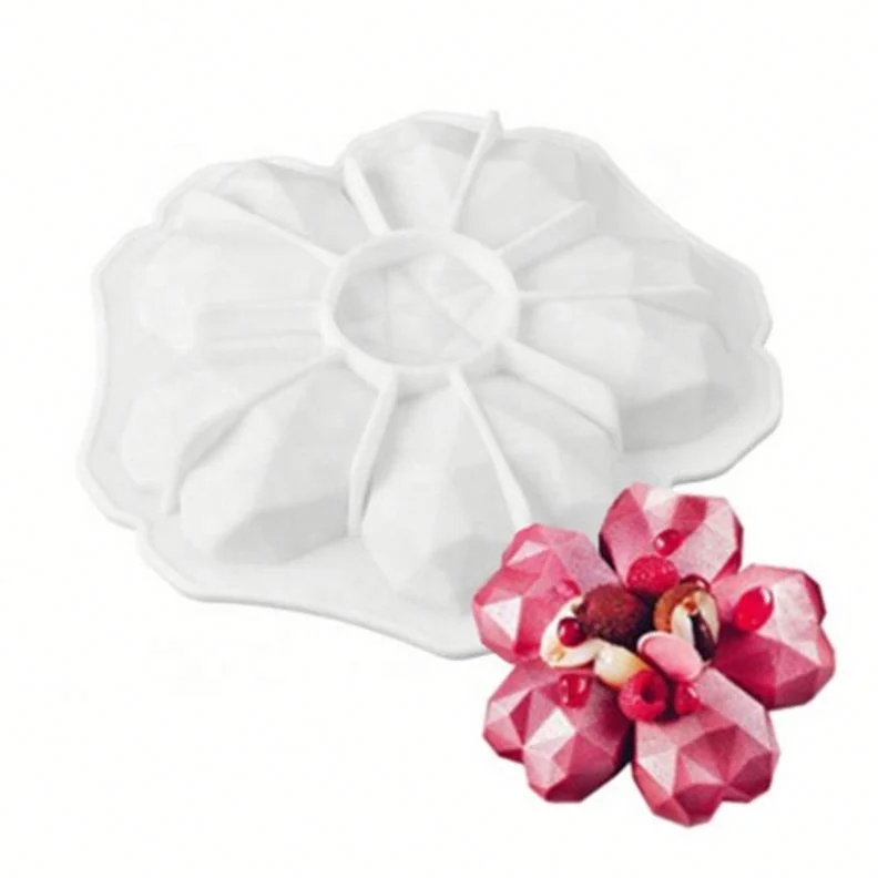 

Silicone Heart Diamond Flower Shaped Cake Mould, White