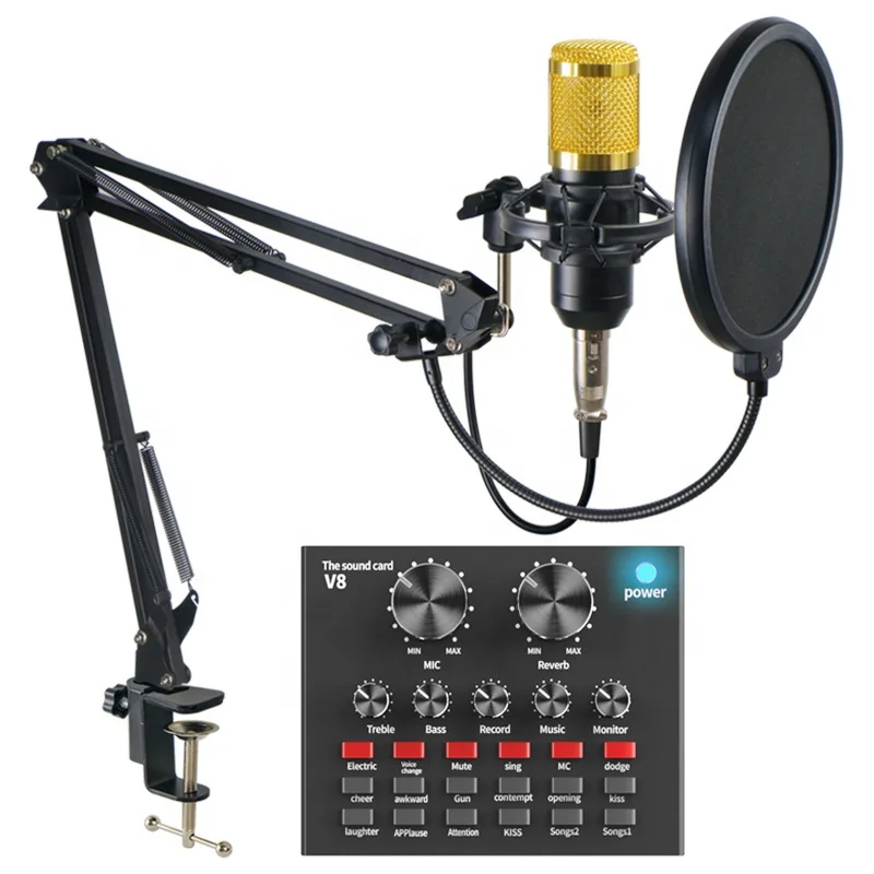 

Tumeisi V8 Soundcard Good Quality BM800 Condenser Microphone With Sound cards For Studio Recording Live Streaming Youtube Skype, Black