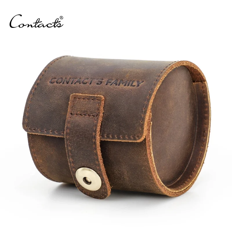 

Wholesale CONTACT'S genuine leather display watch pouch round single slots holder luxury travel watch cases roll pouch