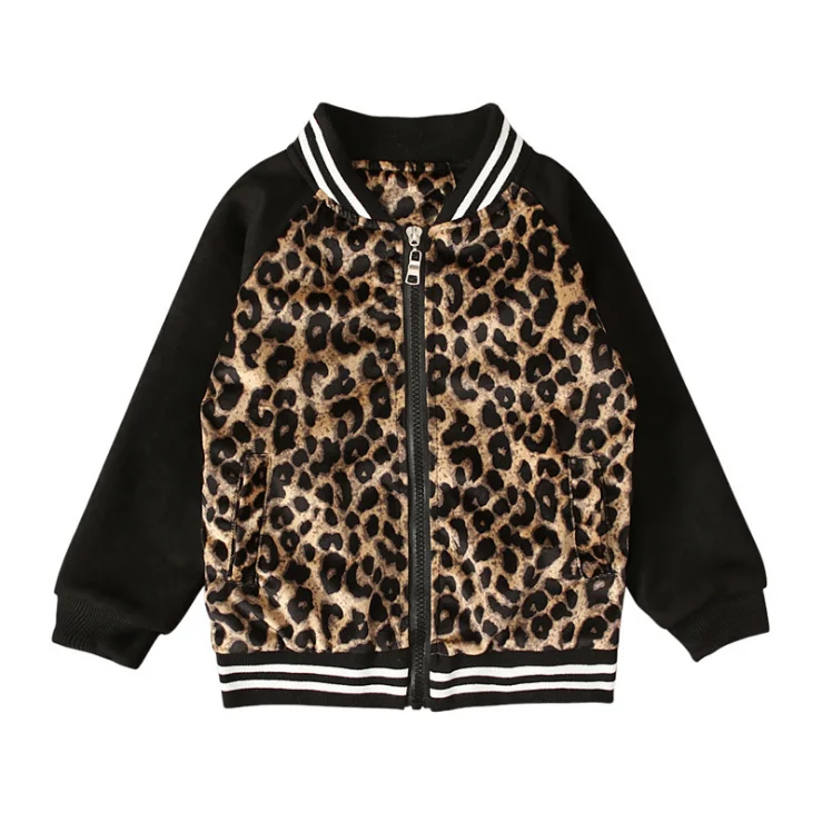 

Kids Little Girl Leopard Jacket Cute Long Sleeve Zipper Coat Tops Fall Winter Windproof Outerwear Kids Jacket
