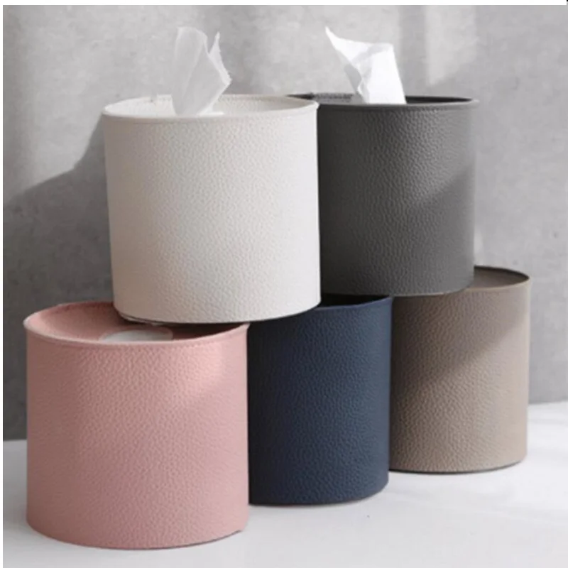 

1 piece Roll Paper Storage Tube Pu Leather Soft Round Tissue Box