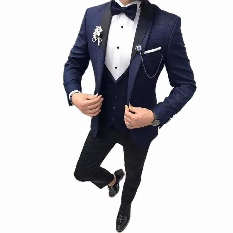

3 Pieces Wedding Tuxedo Suits Slim Fit Prom Party Suit Groomsmen Shawl Lapel Formal Men Suits Custom Made