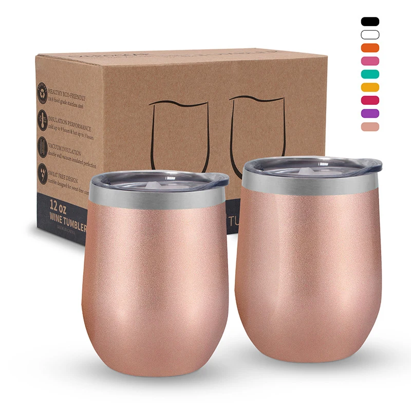 

Wholesale Custom 12oz Sublimation Double Walled Stainless Steel Insulated Glitter Stemless Glass Wine Tumbler with Straw lid, Customized color