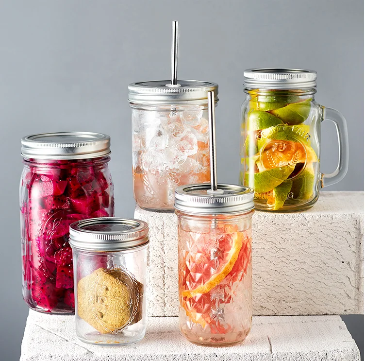 

120ml Glass Mason Jar With Straw And Handle for Old-fashioned iced tea, Customized color