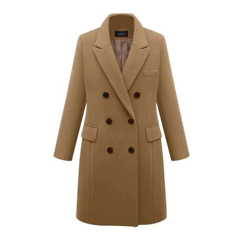 

Very Popular 4 colors England Style Large Size Double-breasted Long Wool Trench Winter Coat Women