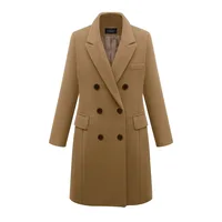 

England style large size double-breasted long wool trench coat women