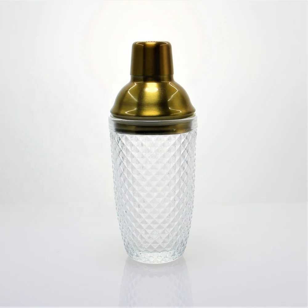 

wholesale cheap machine press 400ml silver gold stainless steel lid transparent glass boston cocktail shakers bar set