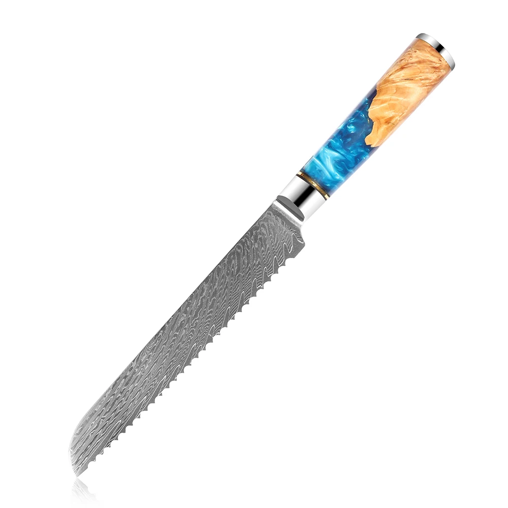 

Blue Resin Handle 8inch Damascus Kitchen Bread Knife