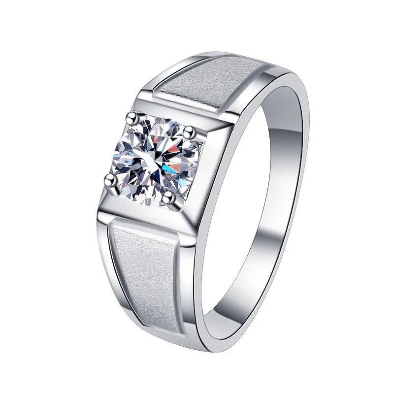 

Certified S925 Sterling Silver Ring Men's Diamond Moissanite D Color 1 Karat Platinum Plated Matte Man's Wedding