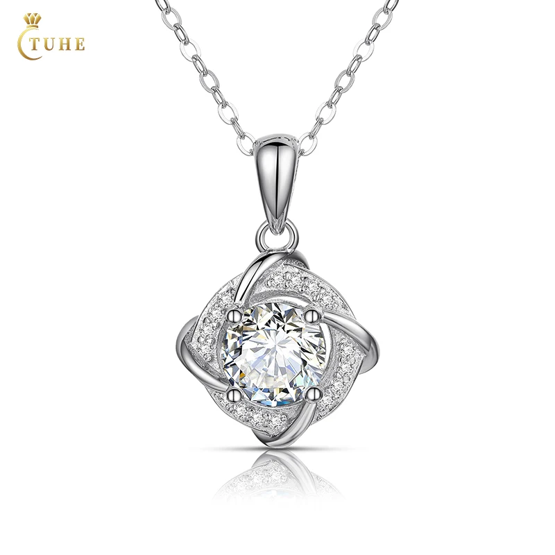 

Fashion Accessories Women Jewelry White Gold Plated 925 Sterling Silver 1ct VVS Moissanite Pendant Necklace