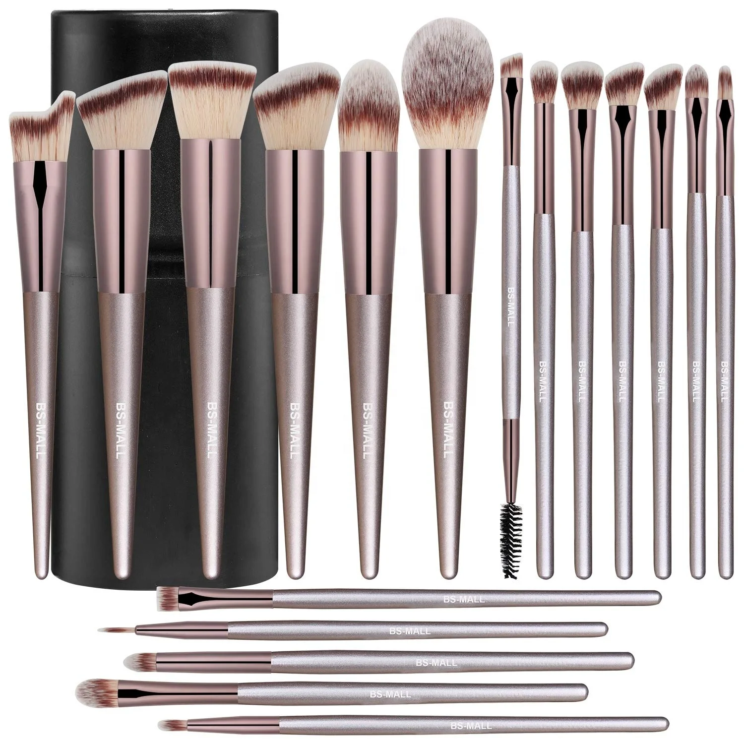 

BS-MALL 18pcs Champagne Gold Wholesale OEM&ODM available Synthetic Makeup Brushes Set With Brush Case