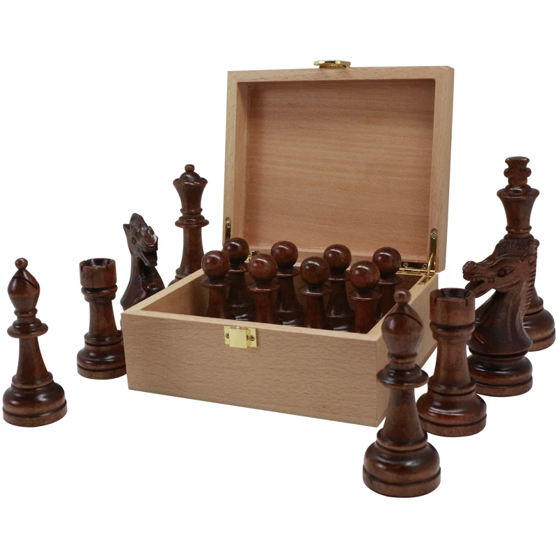 

Chess Pieces in Wooden Box, 3.9-Inch King with 2 extra queens Luxury hardware accessories, Picture