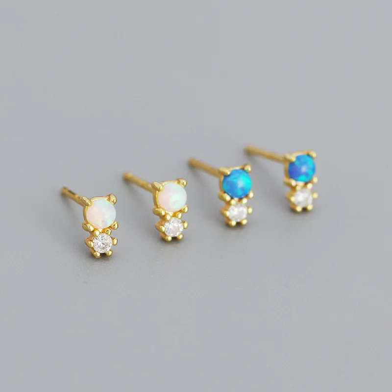 

factory dropshipping silver jewelry S925 sterling silver opal zircon stud earrings minimalist opal stone earrings women