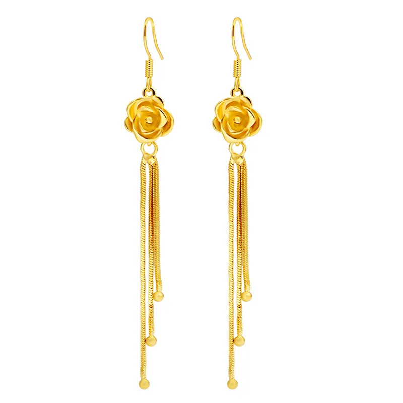 

Shajin creates 24K yellow gold four-leaf clover earrings, gold earrings and tassel ear hooks, long wedding jewelry