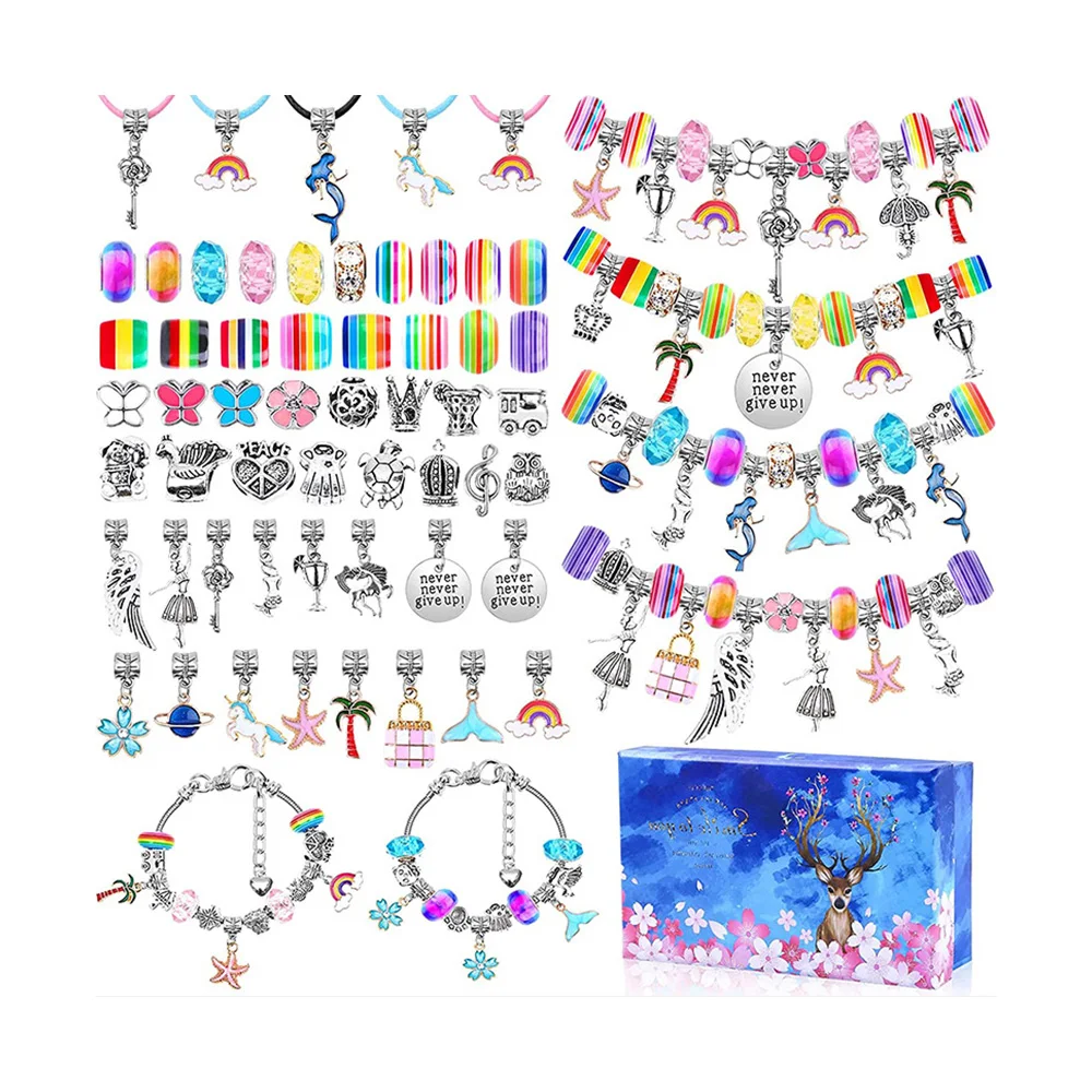 

112pcs/set Charm Bracelet Making Set Girls Jewellery Making Kits Nice Gifts Present DIY Snake Chain Bracelet Gift Box Cute Kids