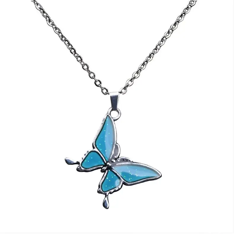 

Fashion female charm butterfly thermochromic necklace stainless steel necklace