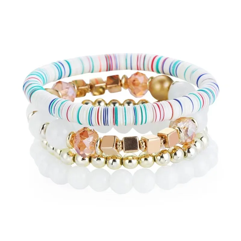 

Bestselling 2021 new bohemian style multicolor elastic rope popular multilayer beaded pendant charm bracelet jewelry, As the picture shows